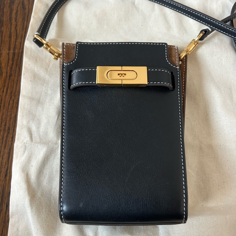 Tory Burch Lee radziwill Black Leather Crossbody Bag with Gold Accent petite